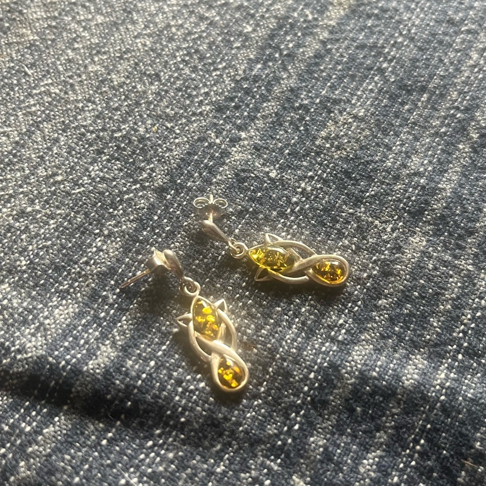 Elven inspired Green Amber Earrings